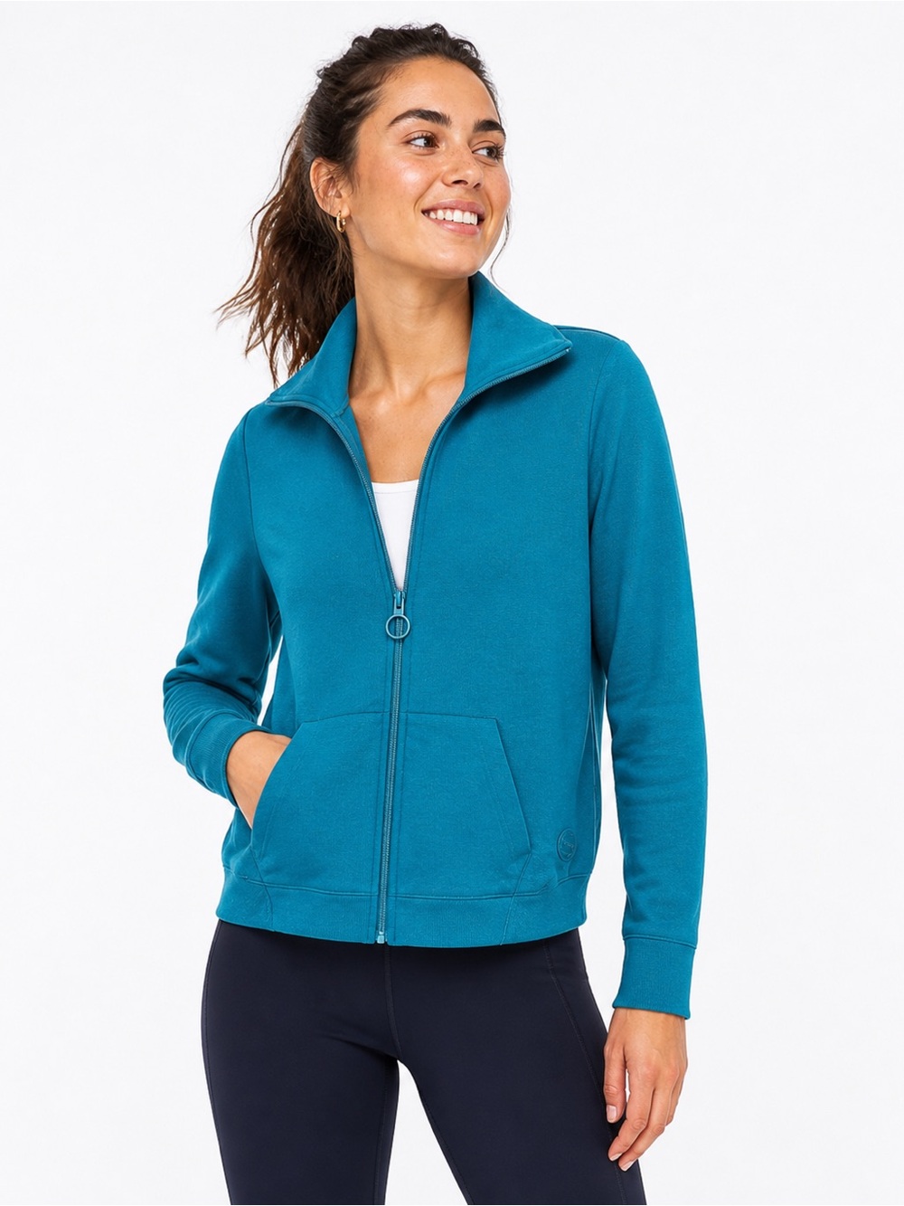 Bench Mikina Funnel Neck Zip Up Microfleece Small Teal Activewear Dancecore